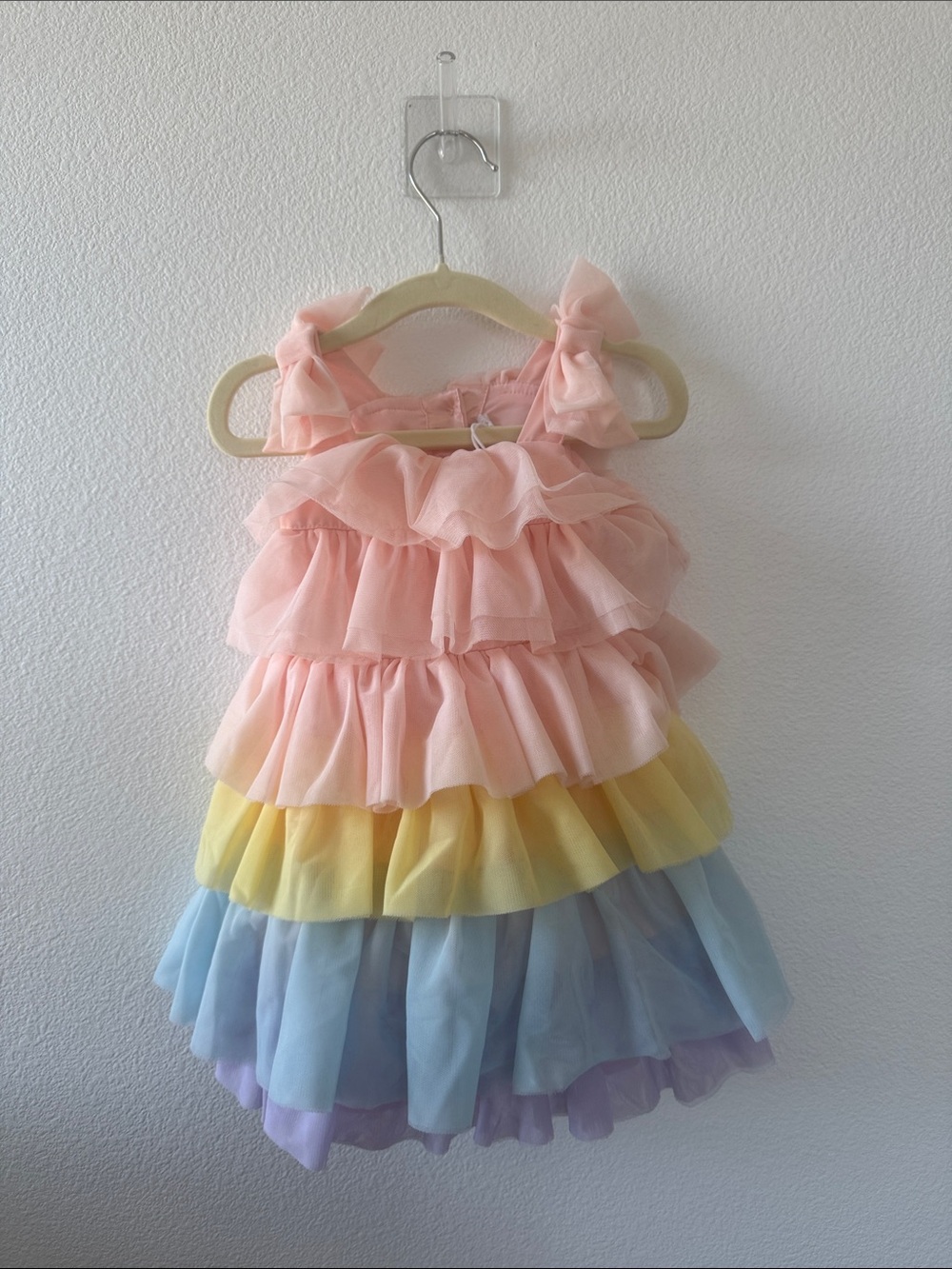 Janie and Jack Pastel Rainbow Ruffle Dress - Pink, Yellow, Blue, Purple